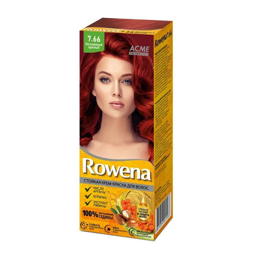 "ROWENA" Стойкая Крем-краска для волос тон 7,66 Насыщенный Красный (100% закрашивание седины) 115 мл