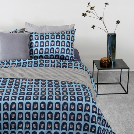 Комплект постельного белья из сатина голубого цвета с принтом Blossom time из коллекции Cuts&Pieces