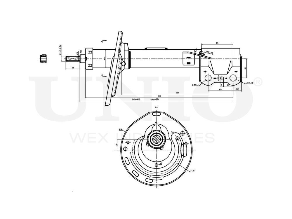 Амортизатор газовый передней подвески правый UNIO SAB-10278