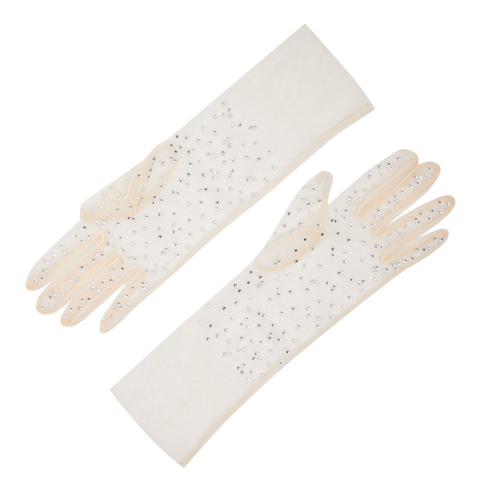 Перчатки короткие бежевые с камнями