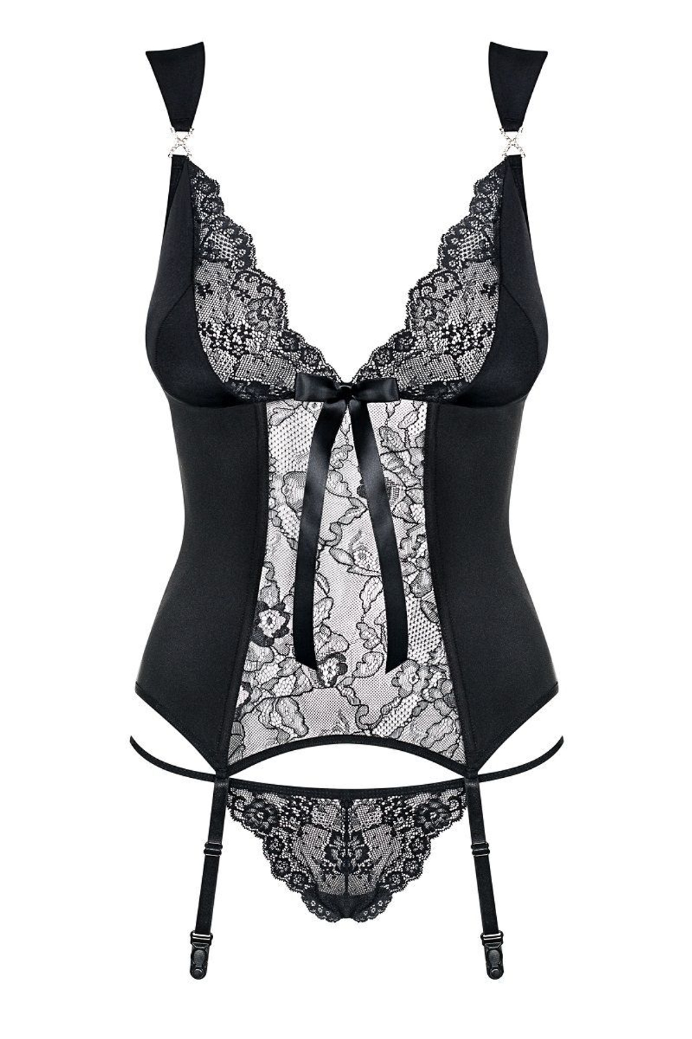 Чарующий корсаж Charmea с кружевами и бантом на лифе (Размер: L-XL) (Цвет: черный)