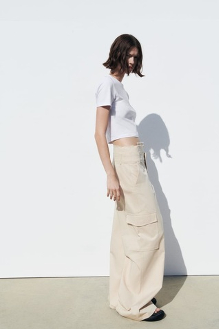 ZARA УКОРОЧЕННАЯ ФУТБОЛКА, БЕЛЫЙ