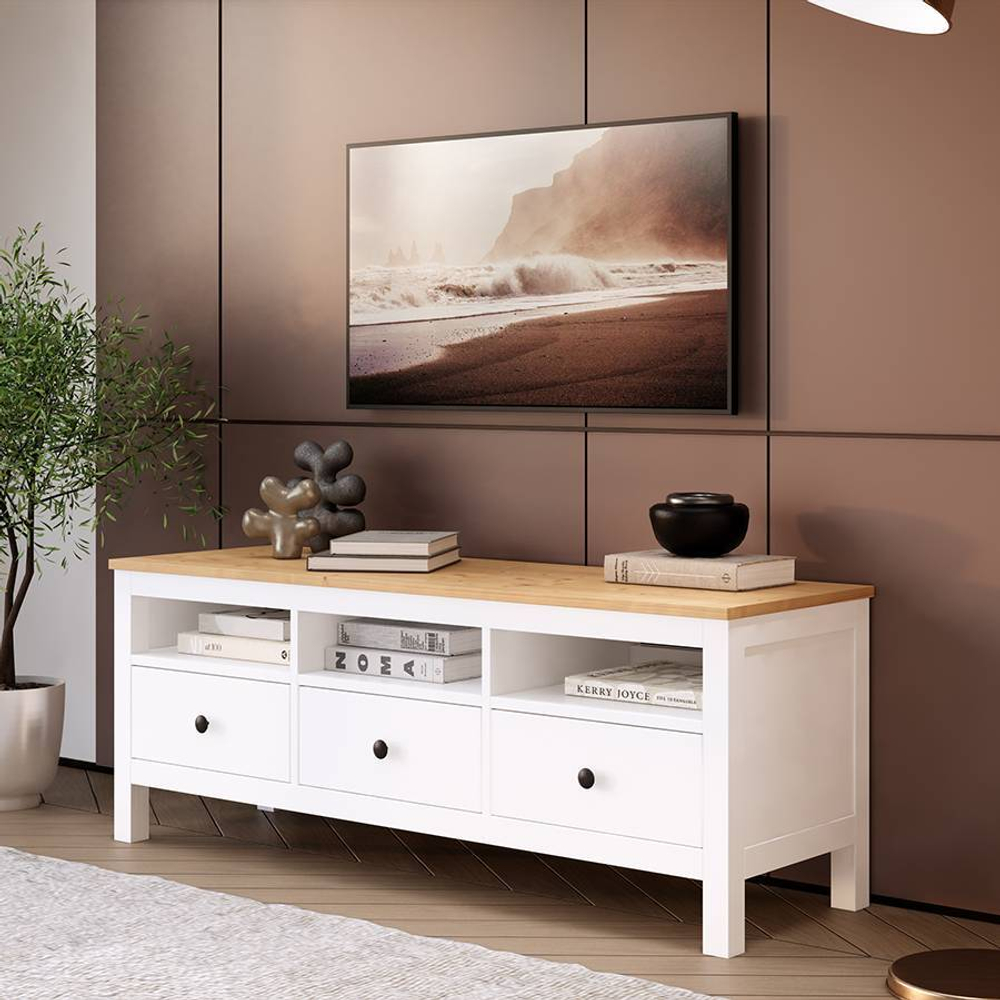 Тумба под ТВ Хемнэс Hemnes/ Кымор, 148х47х57 см, белый/светло-коричневый