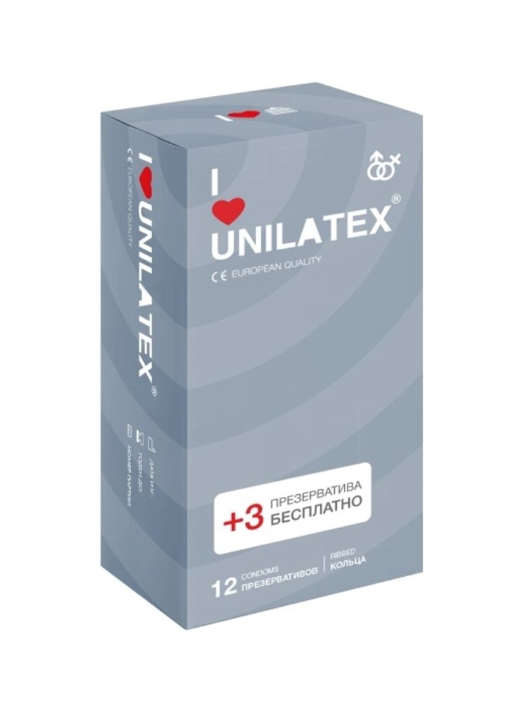 Презервативы Unilatex Ribbed 12+3 шт в подарок 3021Un