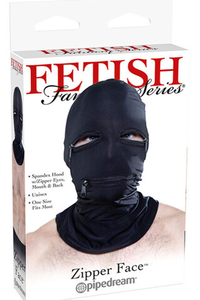 Эластичный шлем для эротических игр Zipper Face Hood Black (Цвет: черный)