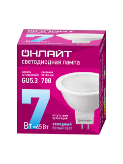 Лампа светодиодная 61 134 OLL-MR16-7-230-6.5K-GU5.3 7Вт 6500К холод. бел. GU5.3 700лм 176-264В ОНЛАЙТ 61134