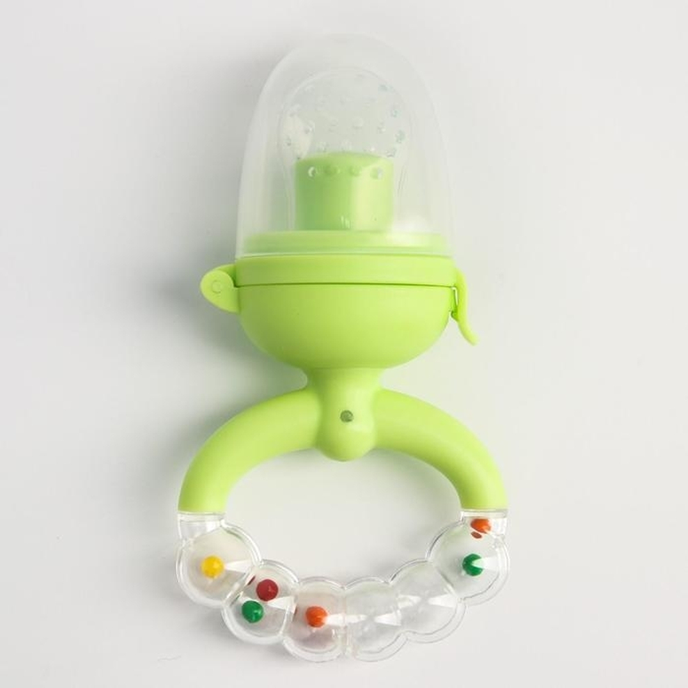 4780630 Ниблер с силикон. сеточкой, ручка-погремушка, вр. поршень, цвет зеленый