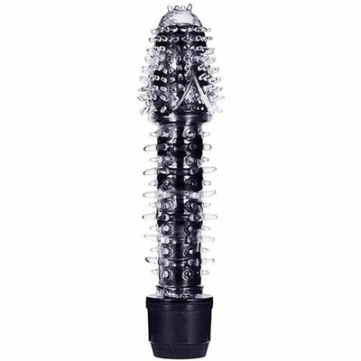 Гелевый вибратор со съемной стимулирующей насадкой, черный (Цвет: черный)