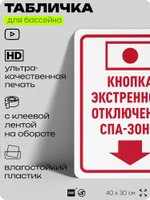 Табличка для бассейна "Кнопка экстренного выключения спа-зоны", на пляж, для общественной и частной зоны отдыха, информационная, 40х30 см, Silver Plane x Айдентика Технолоджи