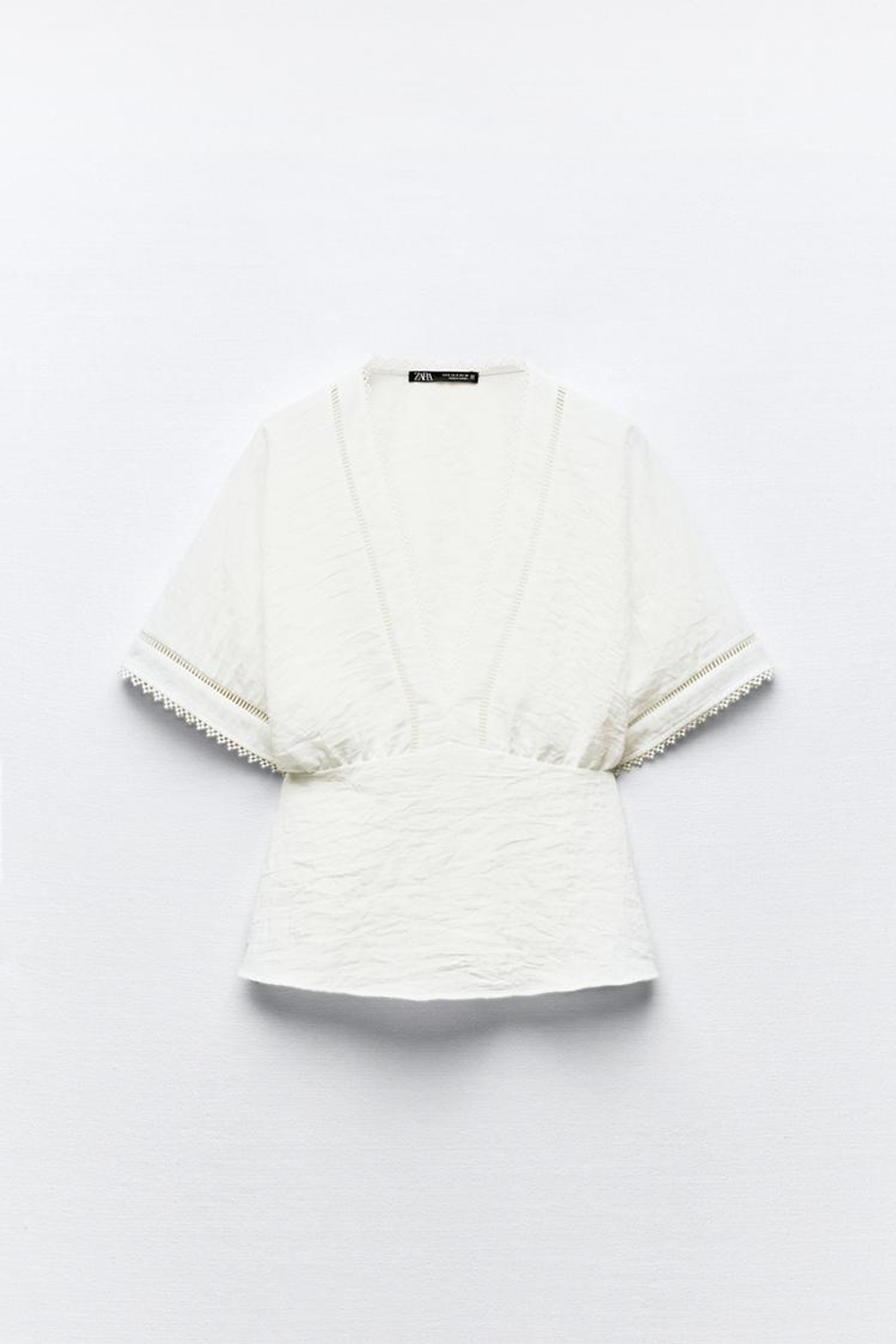 ZARA ТОП С КРУЖЕВОМ, БЕЛЫЙ