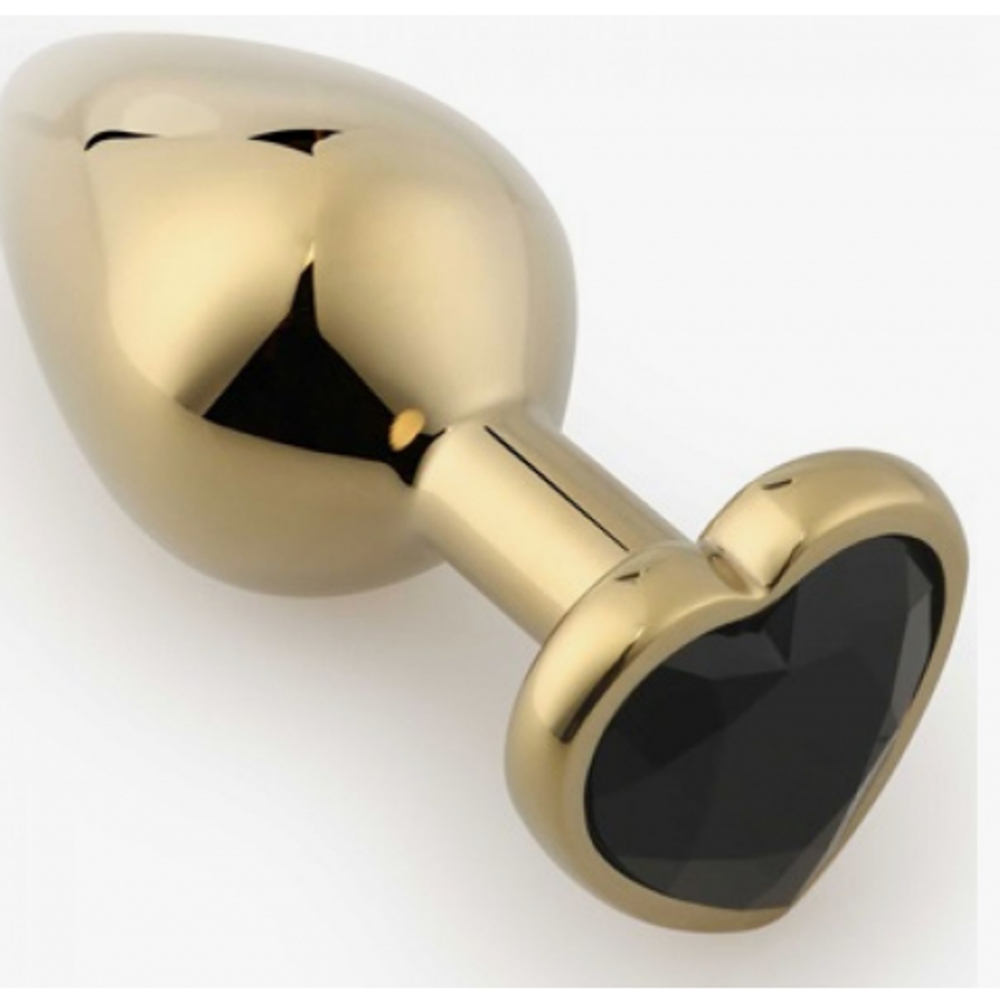 Золотая пробка с черным кристаллом в форме сердца