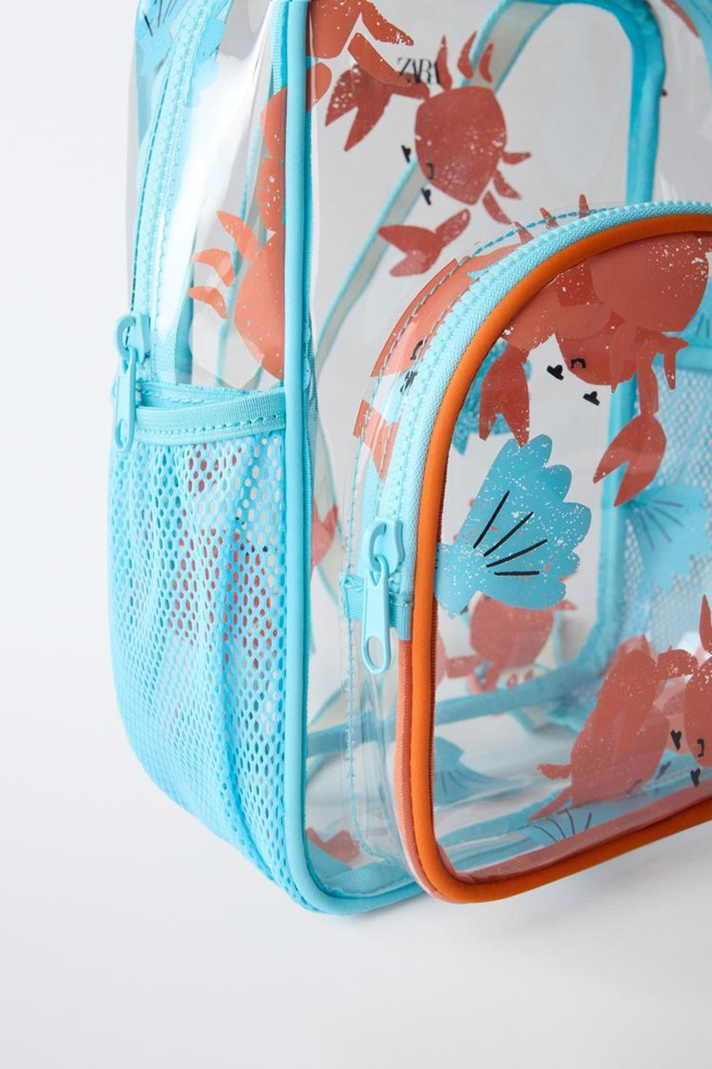 ZARA РЮКЗАК ИЗ ВИНИЛА С ПРИНТОМ «КРАБЫ», СИНИЙ