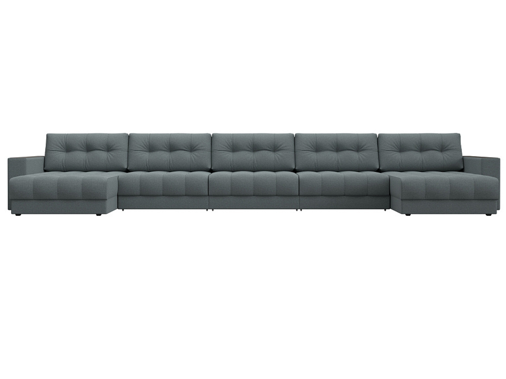 Диван П-образный с декором Лига-049 НПБ Мегалонг, Амур 07 РОГОЖКА серый