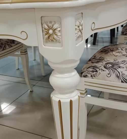 Стол обеденный белый Лекс 9 (бук/тон 1 с золотой патиной)