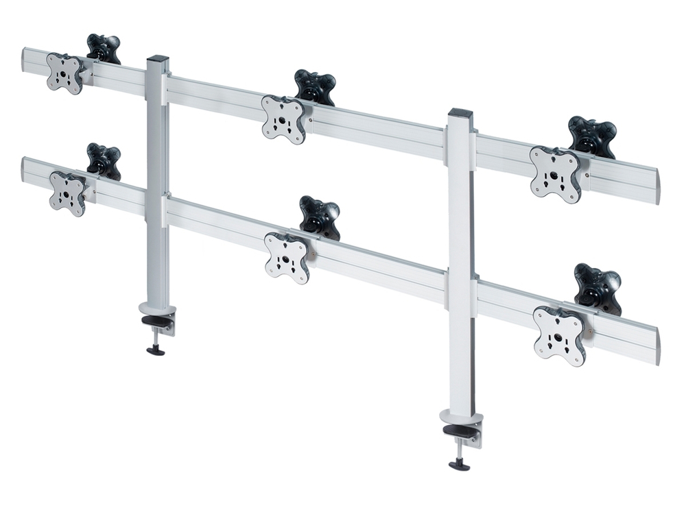 ErgoFount TBBS-1200C Настольное крепление back-to-back для 12 мониторов диагональю до 24'' конфигурации 2х3 с зажимом к столу типа "С". Цвет - серебристый
