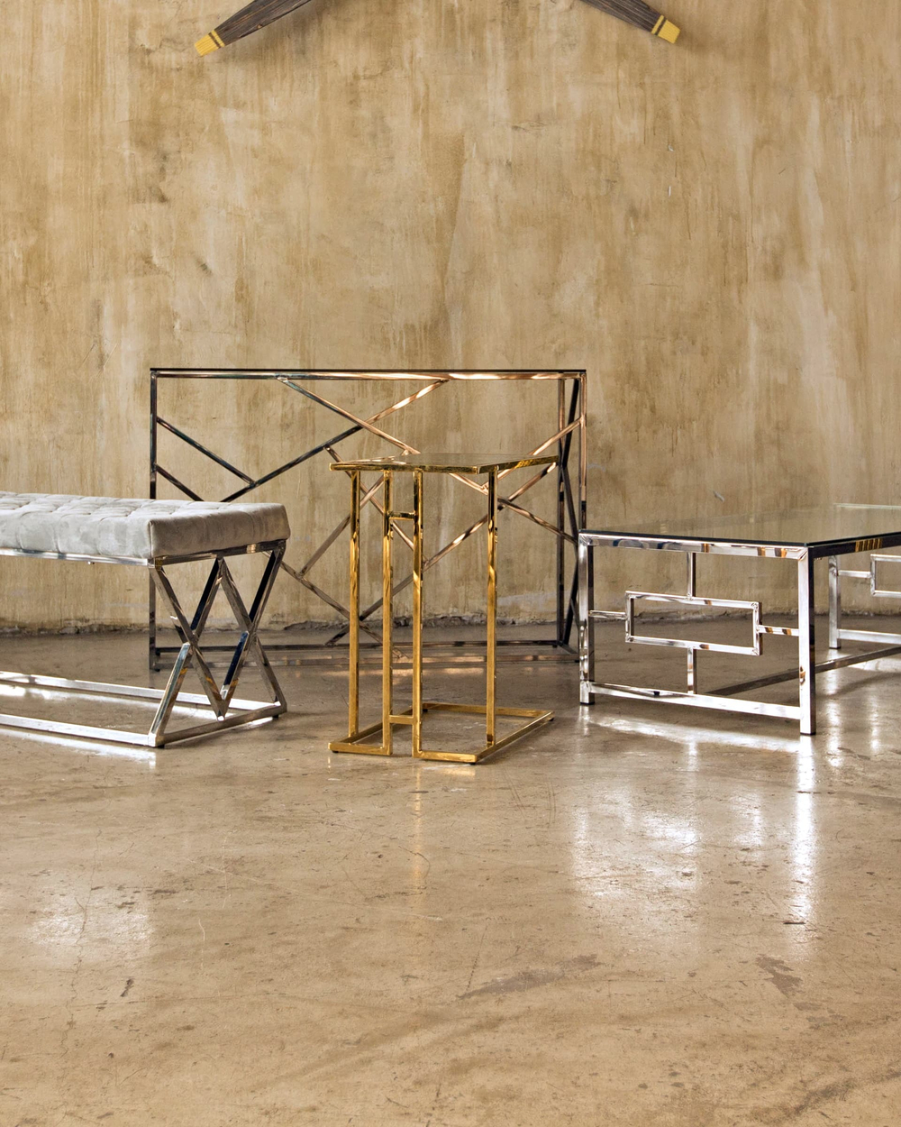 Консоль АРТ ДЕКО 115*30 стекло smoke сталь тёмный хром