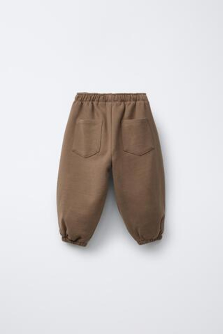 ZARA БРЮКИ-ДЖОГГЕРЫ ИЗ МЯГКОЙ ТКАНИ С ЛОГОТИПОМ, КОРИЧНЕВЫЙ