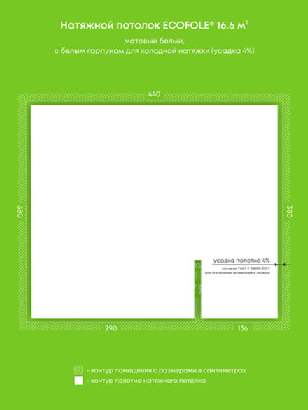 Матовый натяжной потолок 16.6 м2