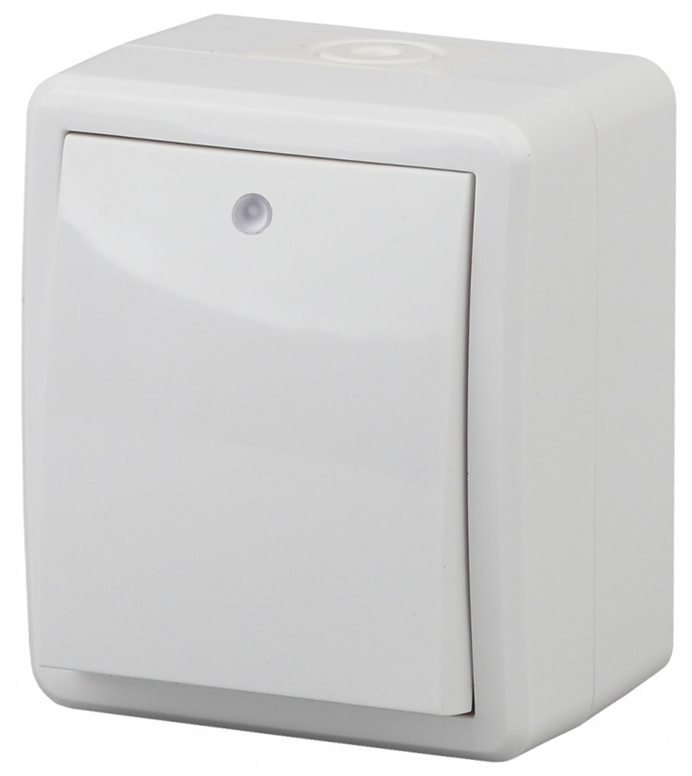 Выключатель 1-клавишный с подсветкой IP54, 10АХ-250В, белый Эксперт ЭРА