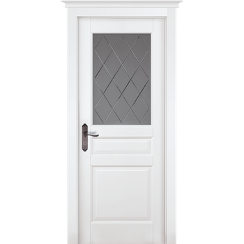 Межкомнатная дверь массив сосны ОКА Валенсия Браш белая эмаль стекло графит с фрезеровкой