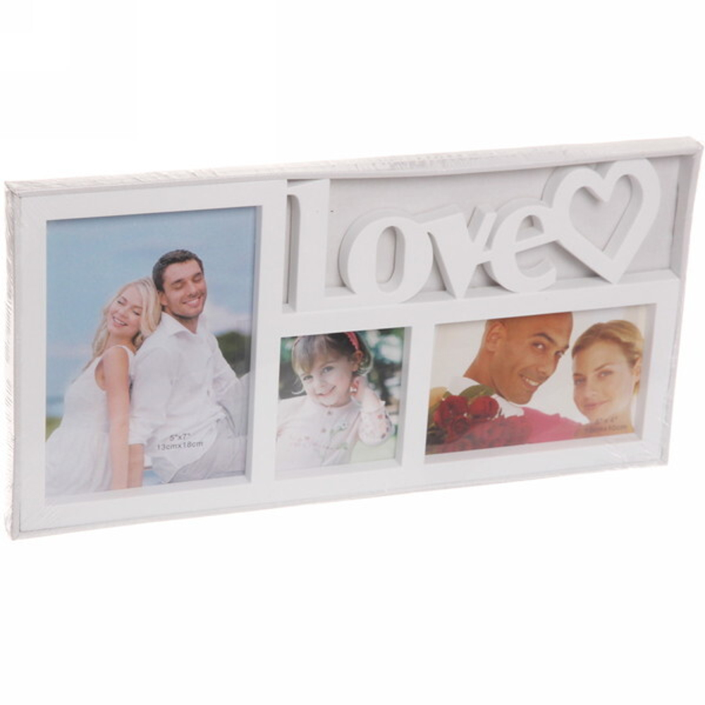 Фоторамка-коллаж 40*21см «Любовь», цвет белый, на 3 фото, пластик