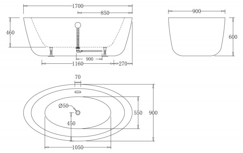 Ванна акриловая отдельностоящая BelBagno BB67-1700
