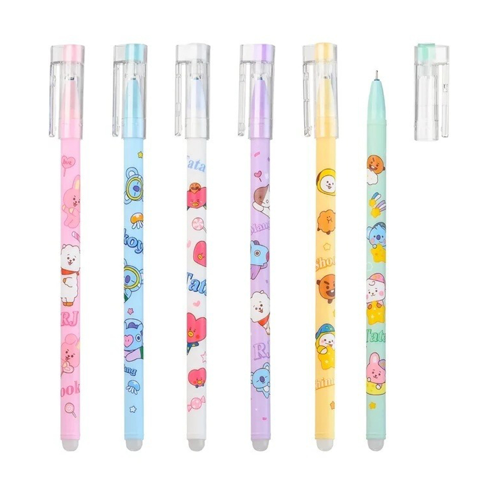 Ручка гелевая, пиши-стирай, Basir, синие чернила, серия "Сердечки и зверюшки", цветной корпус, 12 шт