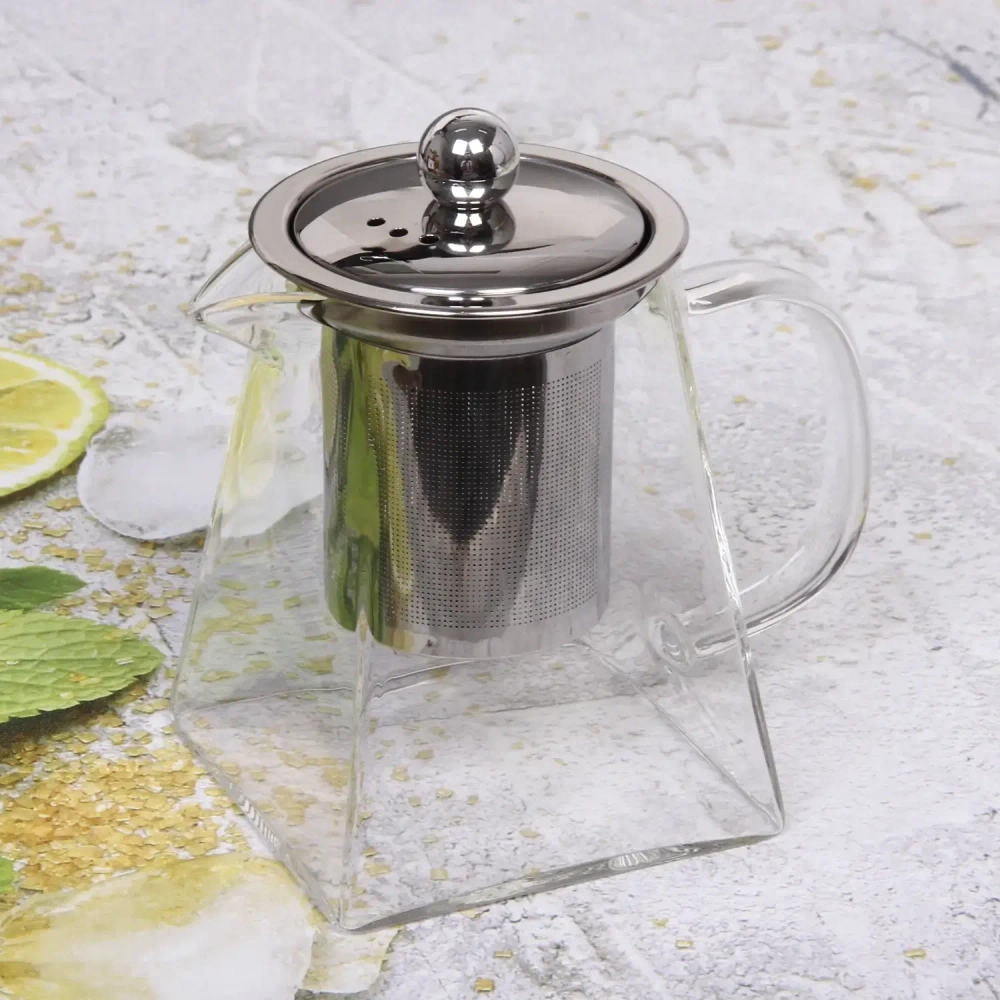 Чайник заварочный стеклянный 500мл «Хай-Тек» Трапеция с металлическим ситом Селфи