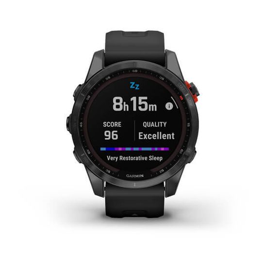 Умные часы Garmin FENIX 7S Solar серый с черным силиконовым ремешком