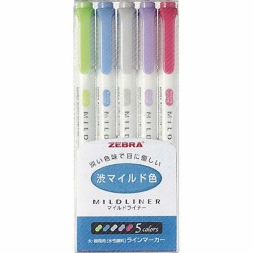 Текстовыделители Zebra Mildliner (5 шт. набор №2: холодные пастельные оттенки, WKT7-5C-NC)