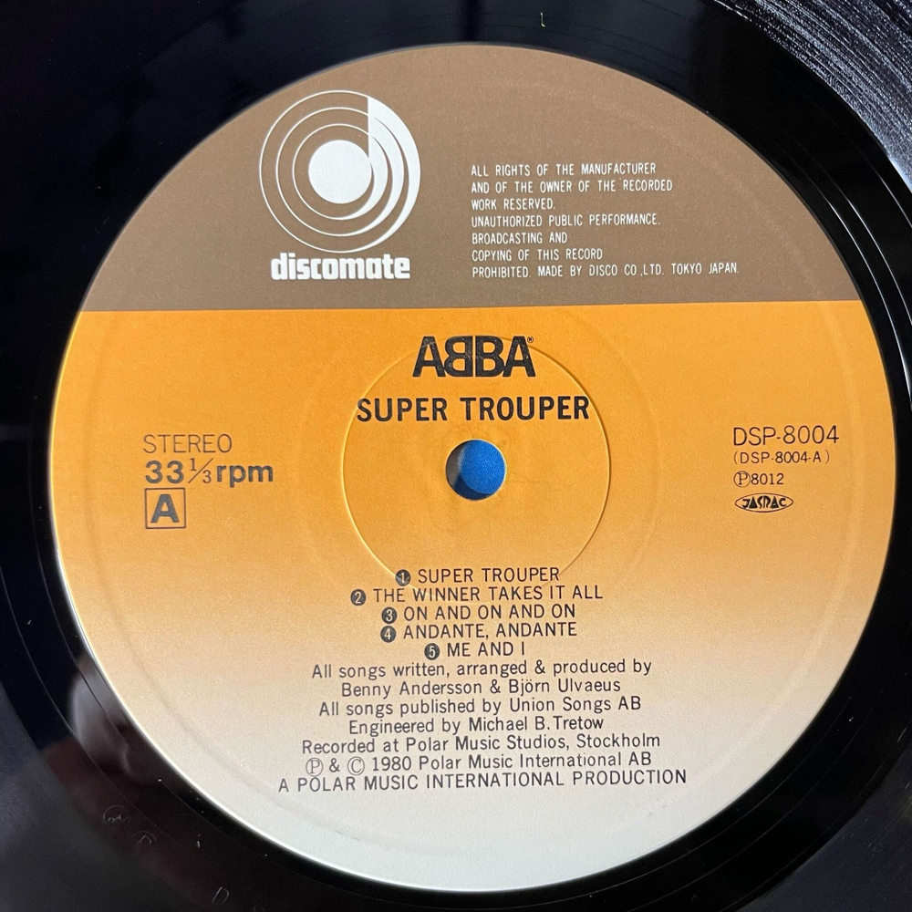 Винтажная виниловая пластинка LP ABBA Super Trouper (Japan 1980) (No Obi) Happy New Year