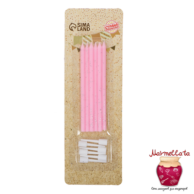 Свечи в торт "Розовая вечеринка", блестящие розовые, 6 шт