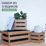 Деревянные ящики для хранения, для сада, рассады из массива сосны - набор из 3 шт.
