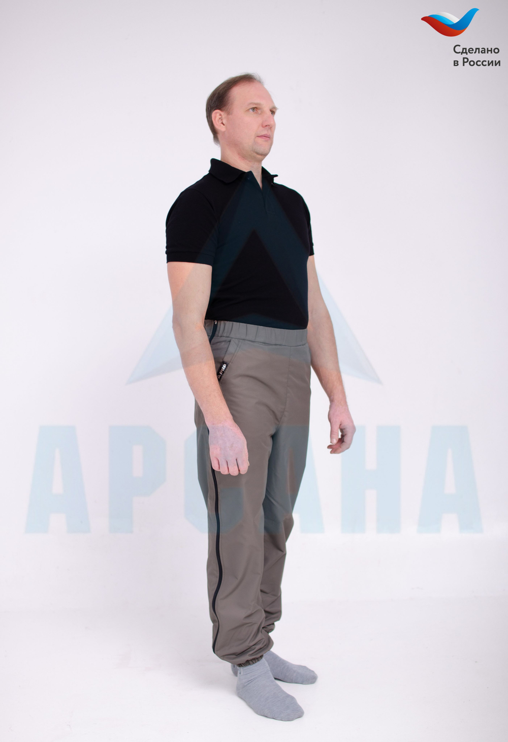 Брюки ортопедические межсезонные (до 0) с молниями по бокам. Размер 5XL (58-60). Цвет ХАКИ. Ткань ПЛАЩЕВКА + ФЛИС