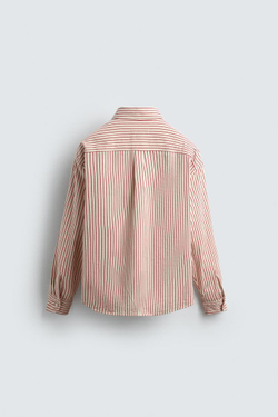 ZARA Х CHAMPION ® РУБАШКА В ПОЛОСКУ С НАШИВКАМИ, БЕЛЫЙ/КРАСНЫЙ