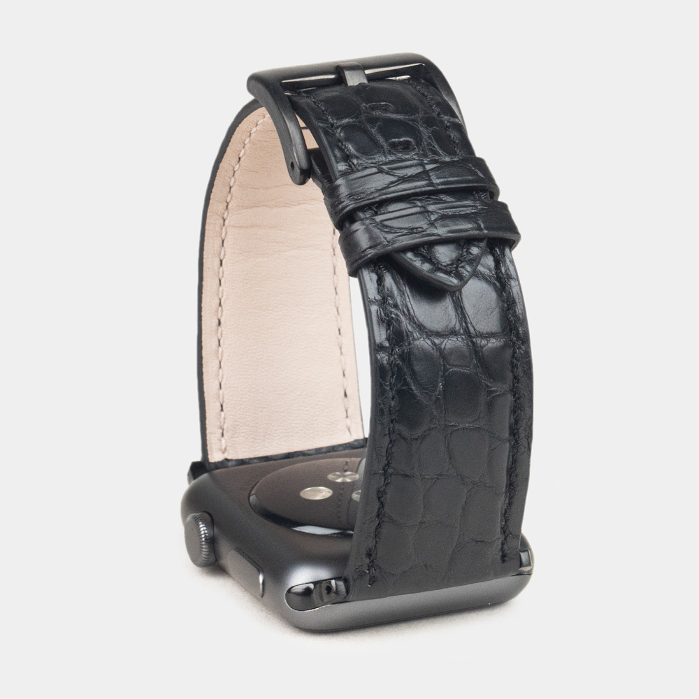 Ремешок для Apple Watch 44/45/46 mm из кожи аллигатора, черного цвета