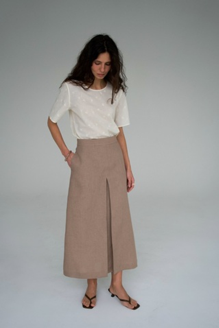 Другой цвет. Юбка Mid изо льна 100%. Цвет пудровый. Размер 42. №68