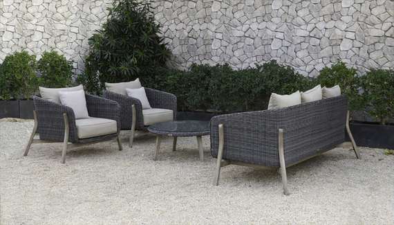 Комплект уличной мебели Jura из массива акации, алюминия и ротанга, серый, натуральный