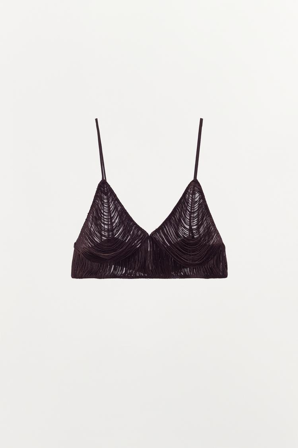 ZARA МИНИ-ТОП С БАХРОМОЙ, КОРИЧНЕВЫЙ