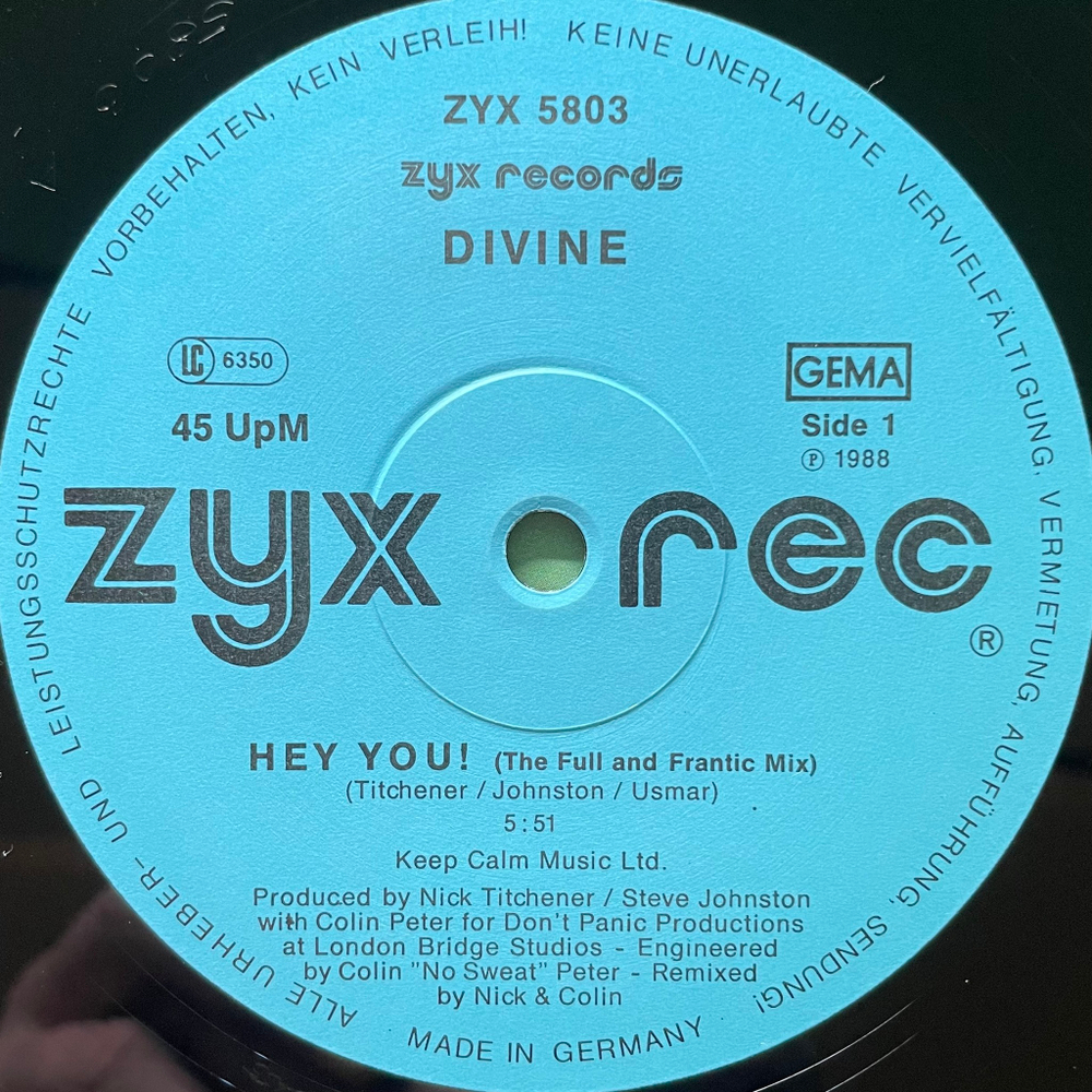 Divine ‎– Hey You! (Германия 1988г.) 12", 45 RPM