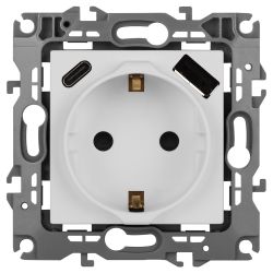 Розетка ЭРА Серия 12 12-4108-01М 2P+E 16A-250В со шторками с USB type-A+C 5В-3А белый матовый | Эра 12