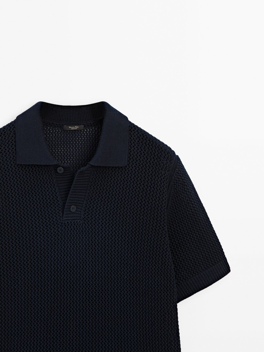 Massimo Dutti Свитер поло из фактурной ткани с короткими рукавами, темно-синий