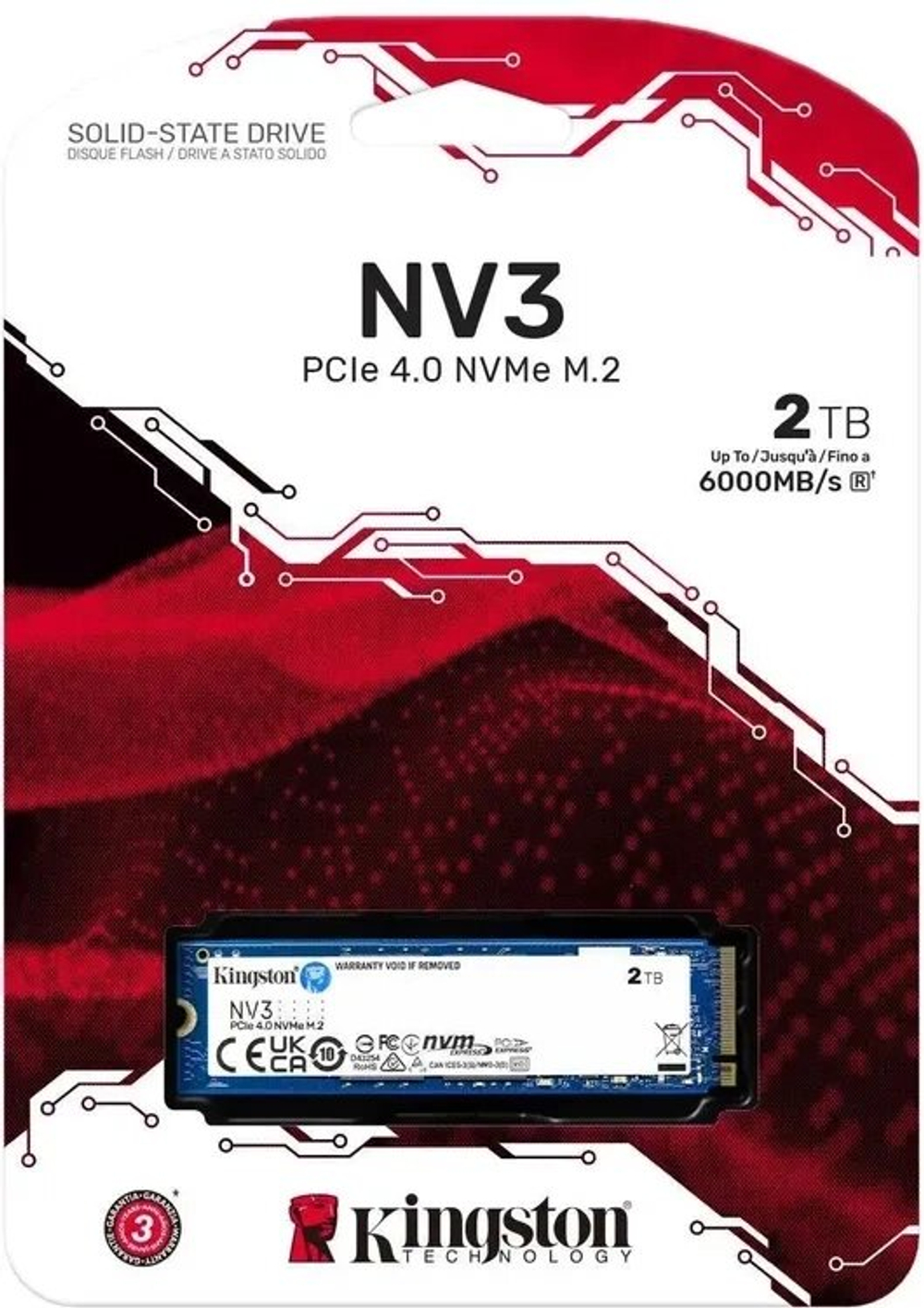 Жесткий диск SSD накопитель Kingston NV3 SNV3S/2000G 2ТБ, M.2 2280, PCIe 4.0 x4, NVMe, M.2 (SNV3S/2000G)