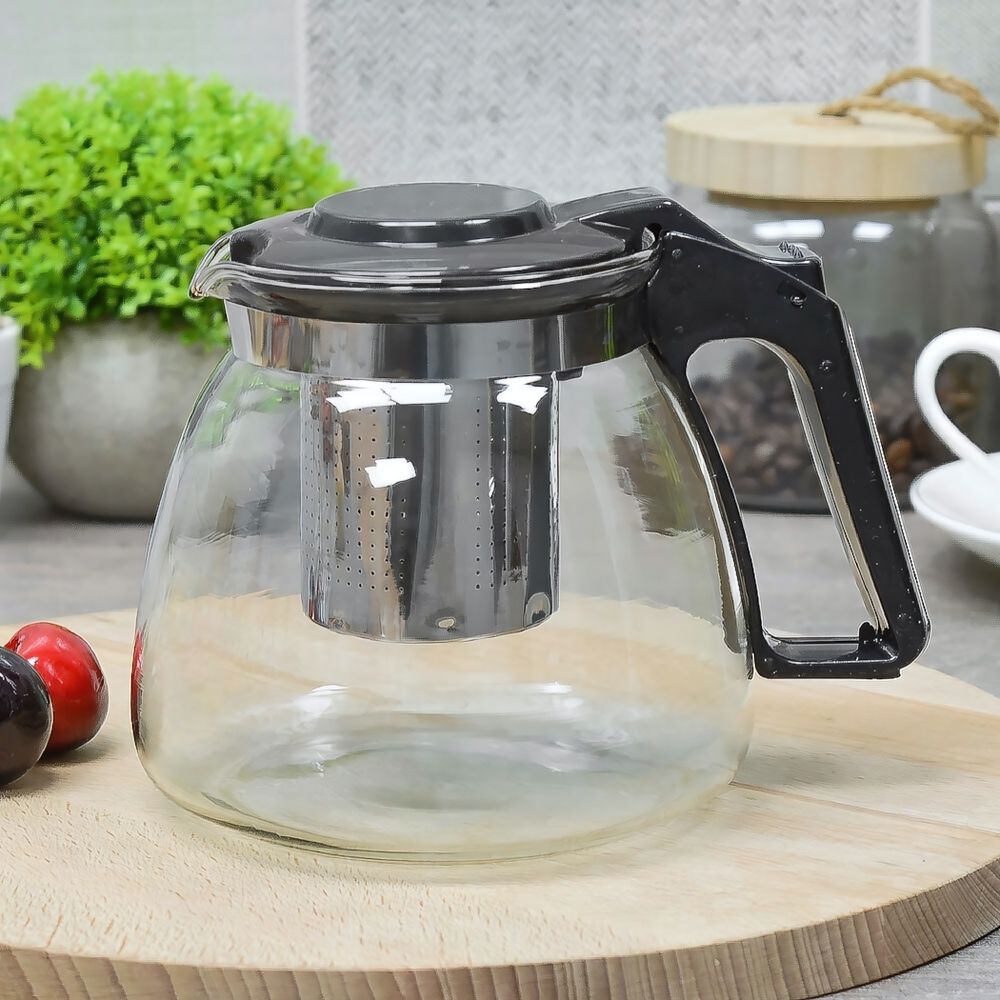 Чайник заварочный 0,9л стеклянный со съемным металлическим фильтром