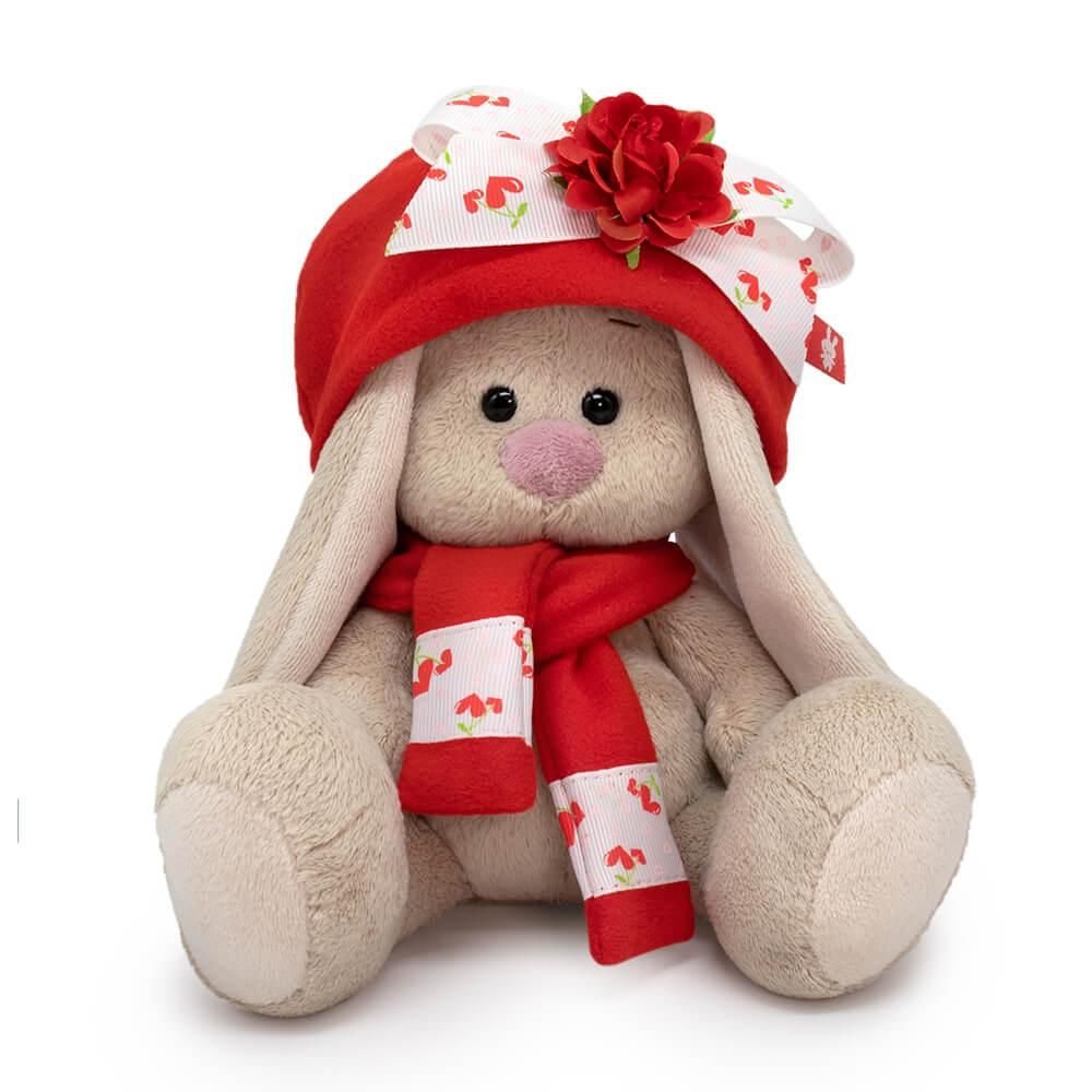 Зайка Ми в шапочке с цветком и шарфе (малыш) 15см.