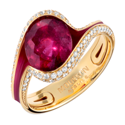 Кольцо с Турмалином Рубеллит и Бриллиантами, Эмаль, R0123-0/7