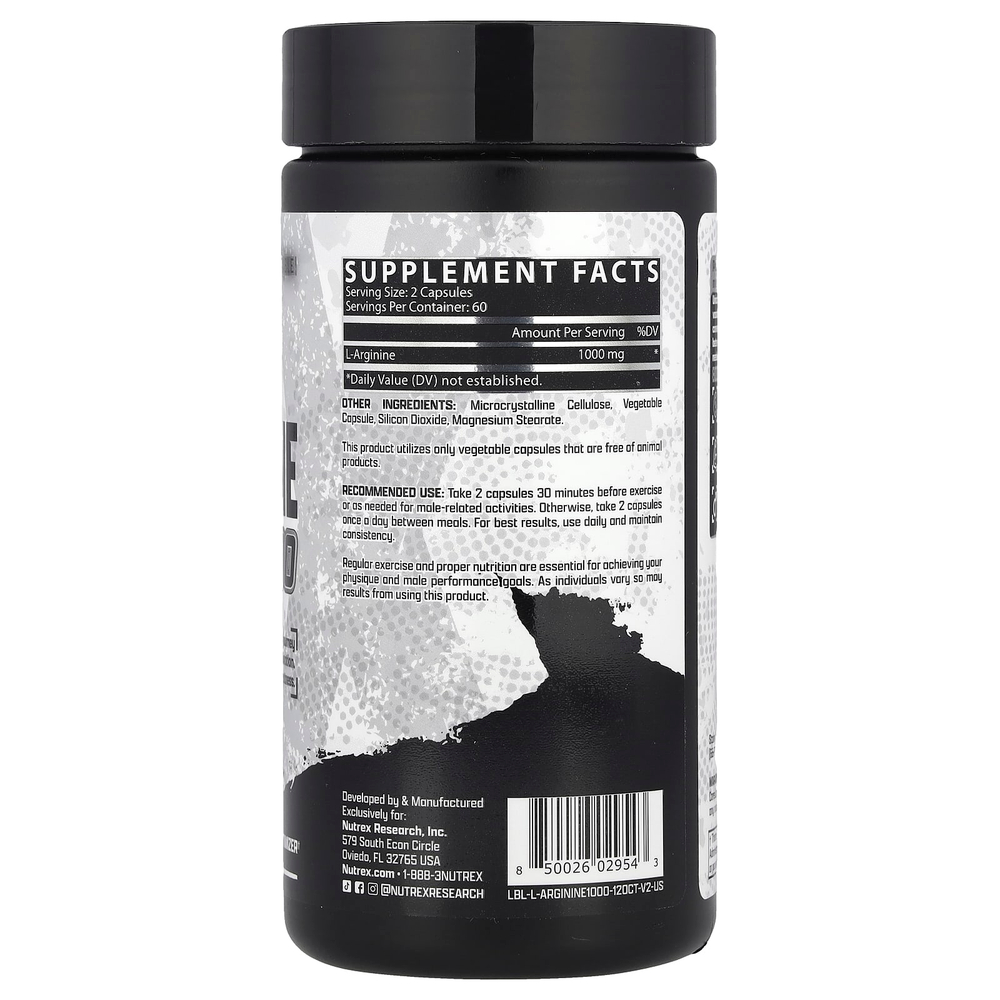 Nutrex Research, L-аргинин 1000, 120 капсул (500 мг на капсулу)