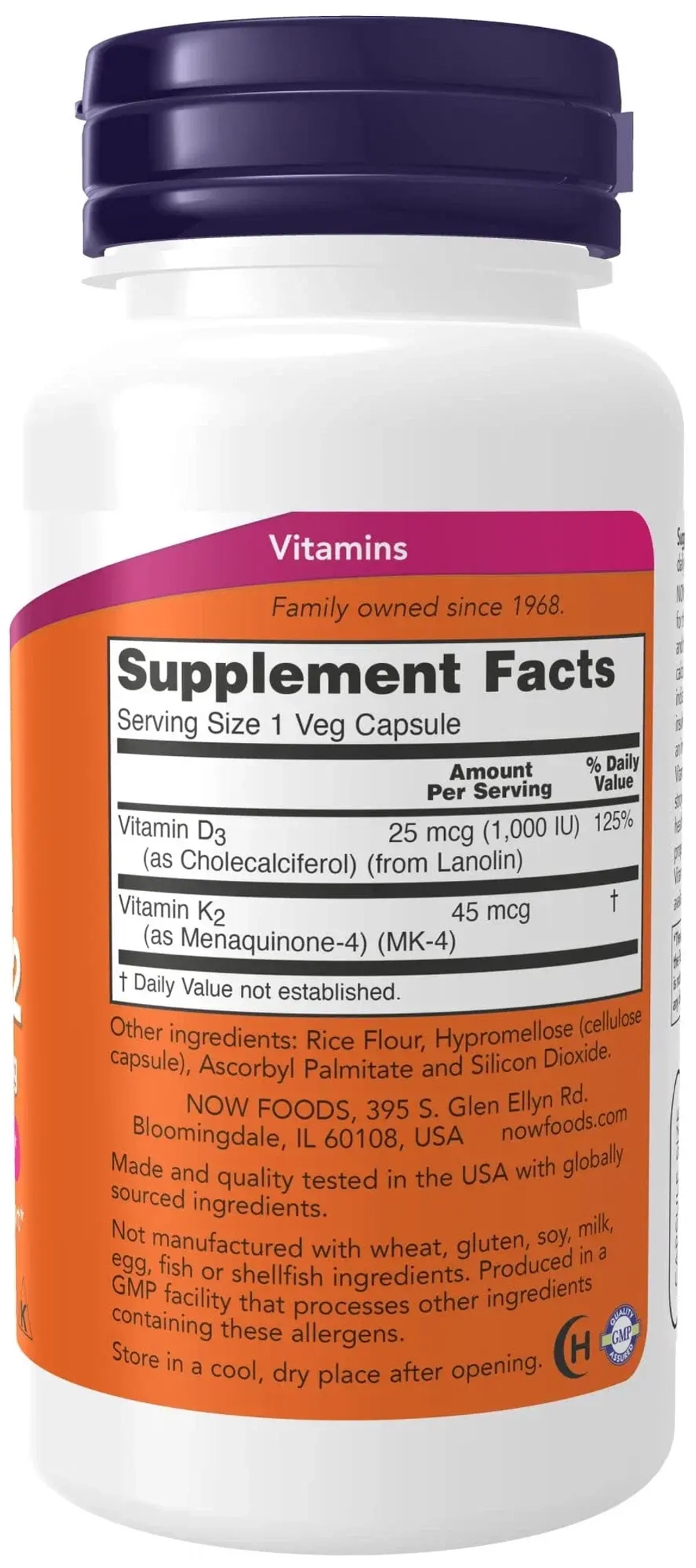 Витамины NOW Vitamin D-3 & K-2 120 капсул
