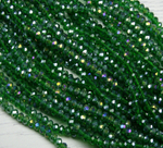 БП022ДС34 Хрустальные бусины "рондель", цвет: темно-зеленый AB прозрач., 3х4 мм, кол-во: 95-100 шт.