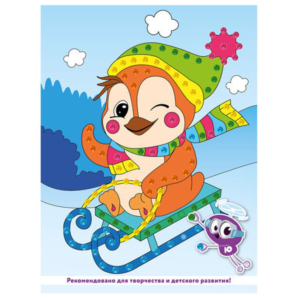 Набор для творчества "Аппликация из страз самоклеящаяся", "На санках", 20х15 см, ЮНЛАНДИЯ, 662378